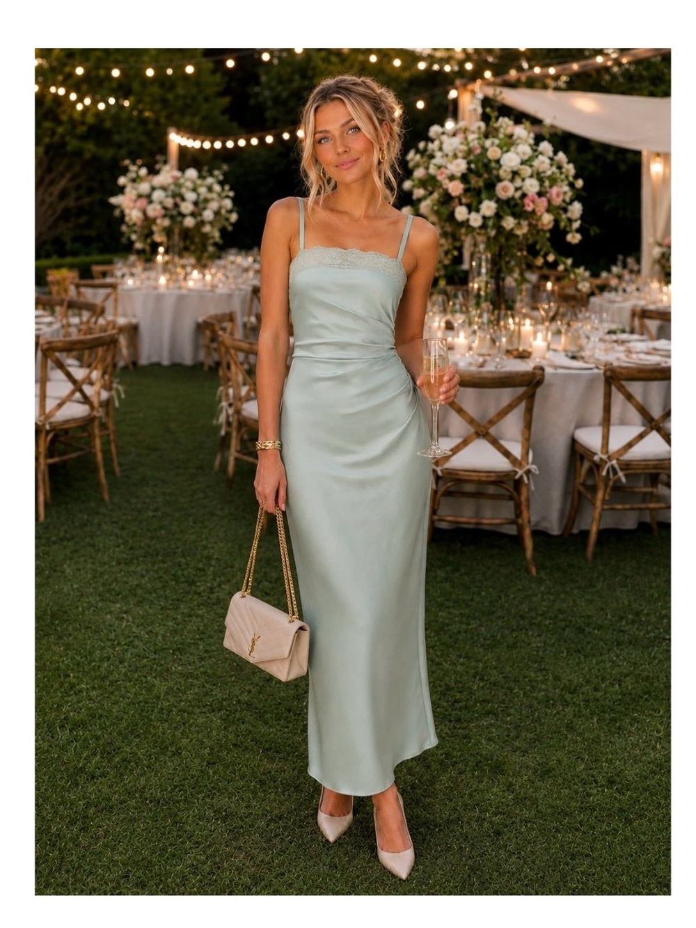 Reformation Vesper Satin Dress In Salvia Size 12